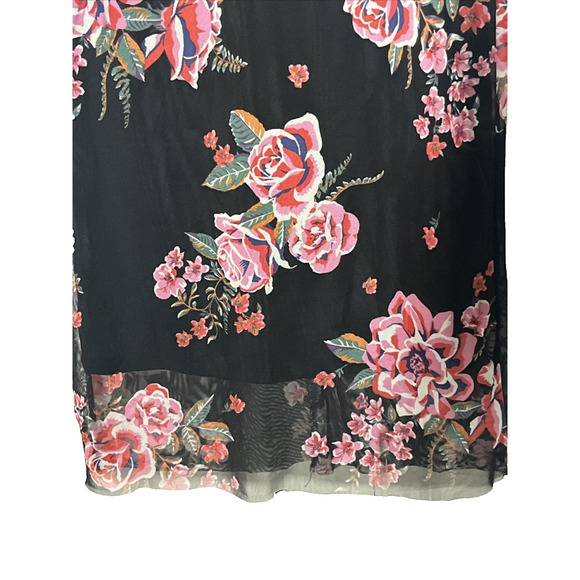 Harlow & Rose Mesh Sheath Midi Dress Small Black Floral Sheer Long Sleeve 90s - Picture 6 of 11